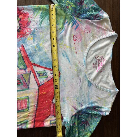 Leoma Lovegrove Shirt Womens Small Multicolor Beach Cottage Art 3/4 Sleeve - Picture 6 of 7